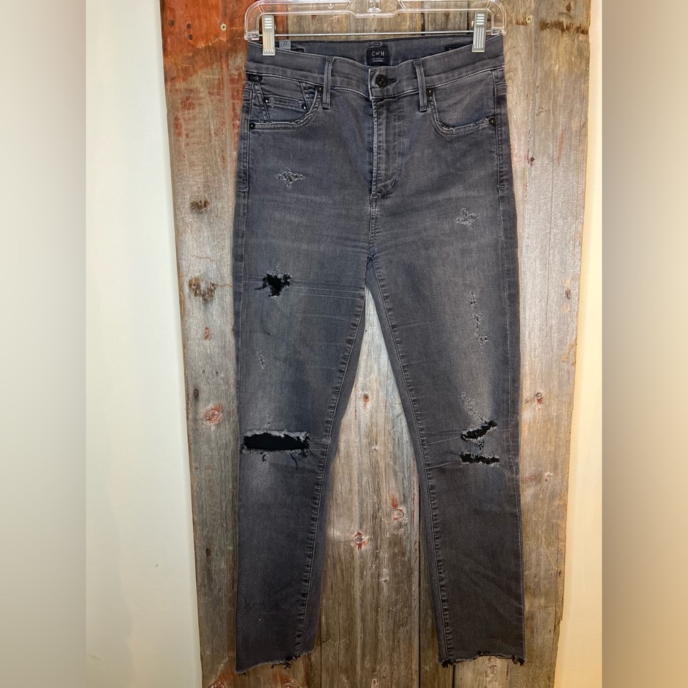 Citizens of Humanity Rocket High Rise Skinny in Distressed Dark Gray Sz 27